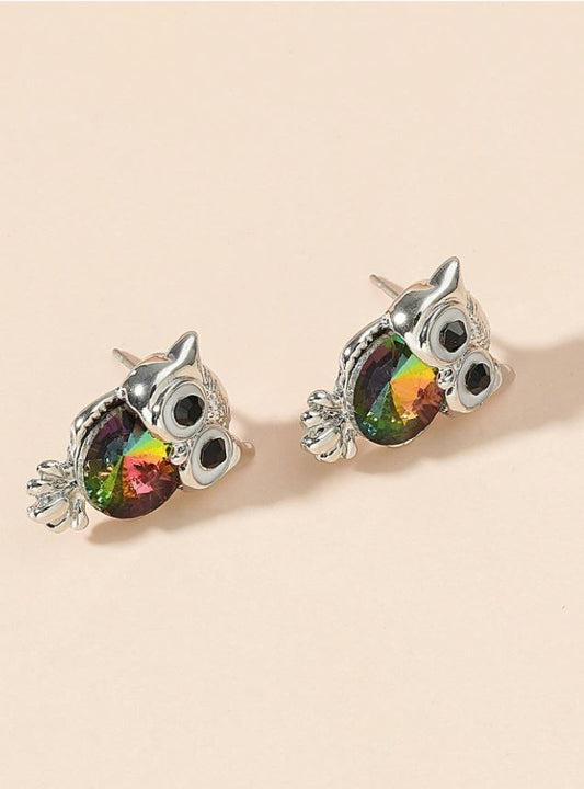 Crystal Owl Stud Earrings For Women