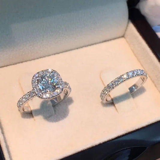 2pcs/Set Luxury Ring Jewelry Cubic Zirconia Sapphire