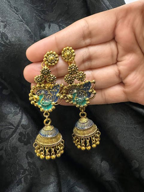 Ethinic Jhoomkey in Green and Golden - Indian Style